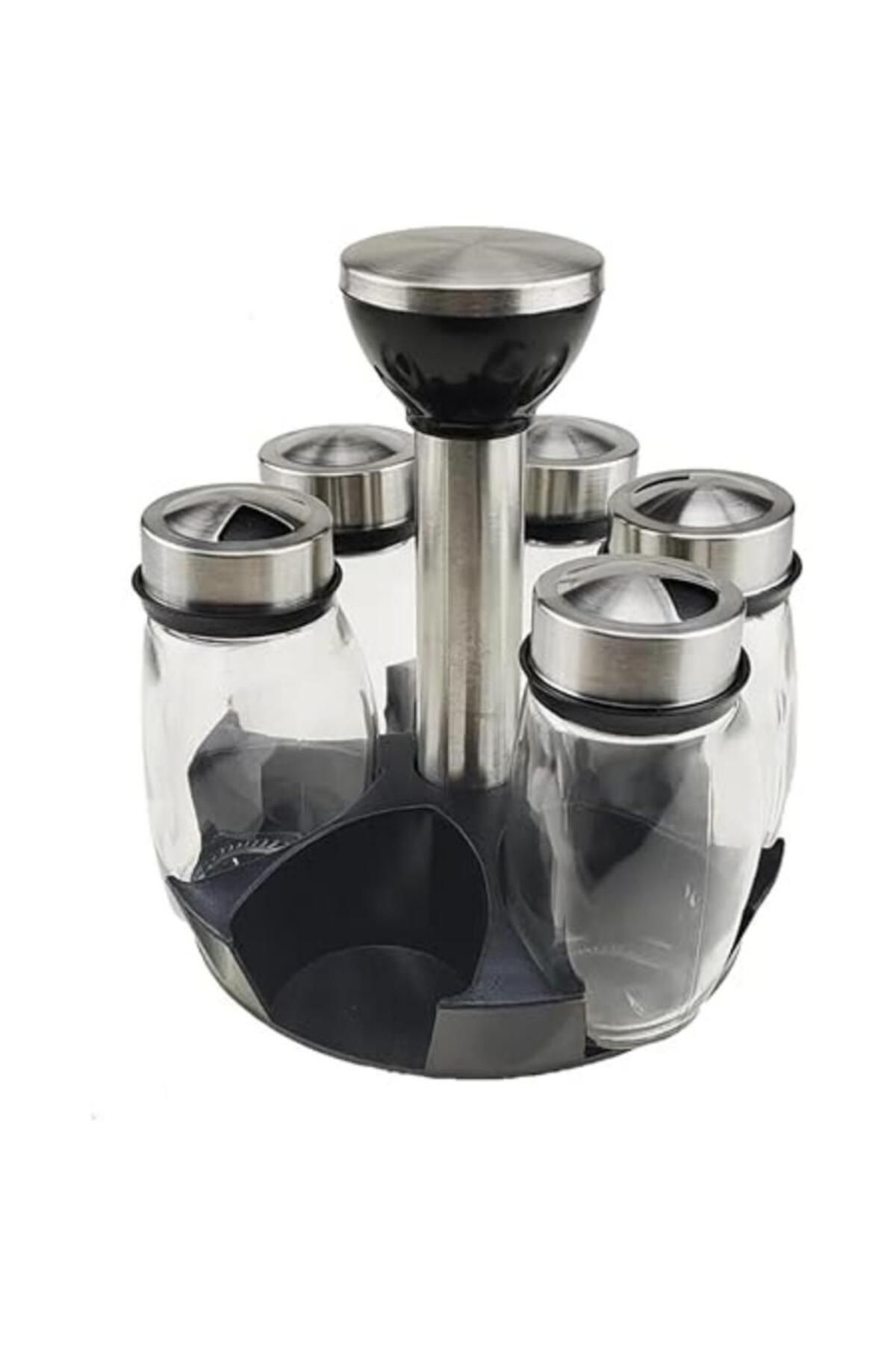 Buy 7PC Revolving Spice Rack with Glass Jars, Spinner Countertop ...