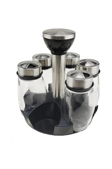 7PC Revolving Spice Rack with Glass Jars, Spinner Countertop Organizer for Kitchen &amp; Gift Idea