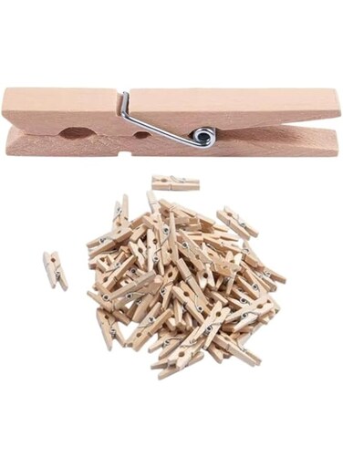 TOMVAES Mini Wooden Clips, 100 PCS Natural Wood Clothes Pegs, Sturdy Small Clothespins, Photos Clothes Crafts Display Tiny Pegs, Home School Decorative Clips, 7.2 * 1.0cm