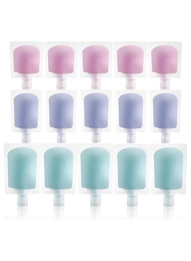 15Pack Travel Pouches for Toiletries, TSA Approved Travel Size Portable Containers, Stand Up Pouch, Leakproof Squeezable Bags Refillable Travel Accessories for Shampoo Conditioner Lotion Soap Liquids
