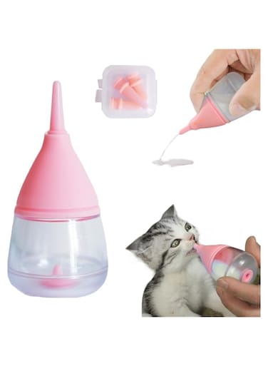 Kitten Bottles for Nursing,Puppy Bottles for Nursing Puppy Milk, Anti-Choking Puppy Feeder Design,Replaceable and Reusable Silicone Nipples for Feeding Newborn Pets(3pcs) pink blue yellow