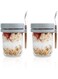 TEADZ SMARCH Overnight Oats Jars with Lid and Spoon Set of 2，10 oz Large Capacity Airtight Oatmeal Container with Measurement Marks, Mason Jars with Lid for Cereal On The Go Container (grey)