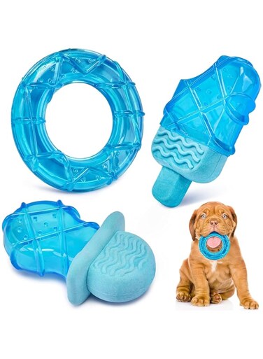 Azonee Pet Teether Cooling Chew Toy for Dogs, 3 Pack for Teething Puppies Puppy Chew Toys for Teething Relieve Teething Pain Itching, Fillable Puppy Teething Toys, Floating Puppy Chew Toys