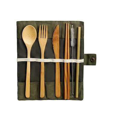 Bamboo Cutlery Set, Bamboo Travel Utensils Include Knife Fork Spoon Chopsticks Straws
