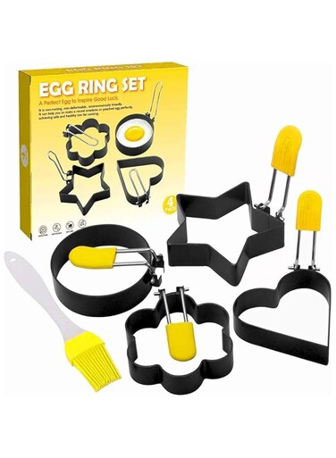Egg Ring for Frying Eggs, Stainless Steel Egg Cooking Rings with Anti-scald Handle, Non-stick Egg Shaper Molds for Omelet, Breakfast Tool for Pancake, Sandwich Burger, Crumpet Ring&ndash;4 Different Shapes