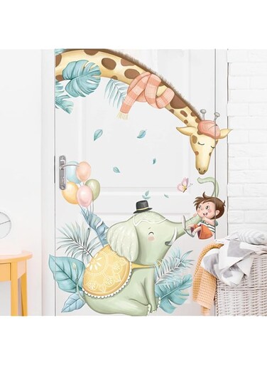 bpa Tropical Plants Animal Elephant Giraffe Wall Stickers, Removable Cartoon Animal Cute Boy Wallpaper Decals Decor, DIY Art Mural for Kids Bedroom Playroom Girls Baby Nursery Rooms