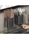 2 Multifunctional Cutlery Holder&ndash;Utensil Storage Stand with Draining Tray Wall-Mounted Freestanding Spoons and Forks Rack Organizer Thickened ABS Material for Kitchen (Black,8.5x6.6x12.5CM)