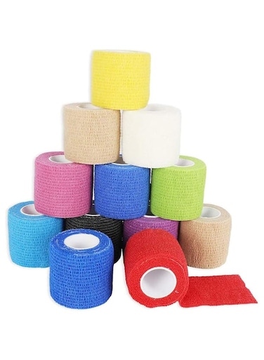 Excefore 12 Pieces Pet Vet Wrap Self Adherent Bandage Stretch Cohesive Tape Pet Elastic Bandaging Wraps for Wrists Ankle Sprains Swelling Puppy Dog Pet Cohesive Bandages (10 Colour)