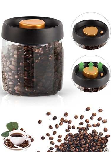 Storage Container, Vacuum Sealing for Jars, Glass Kitchen Storage Jars, Coffee Jars with Airtight Lid for Coffee Beans &amp; Grounds, Tea, Sugar, Nuts, Spices