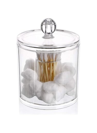 Hipiwe Cotton Ball and Swab Organizer with Lid Apothecary Acrylic Jar Makeup Cotton Organizer Bathroom Storage Canister Jar for Cotton Rounds Pads Q-Tips Holder