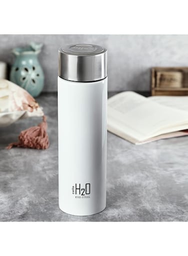 CELLO H2O Stainless Steel Water Bottle   Leak proof &amp; break-proof   Lid is sealed by a silicone ring   Best Usage for Office/School/College/Gym/Picnic/Home/Fridge  1 litre   White