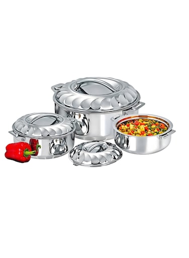 Stainless Steel Insulated Hotpot Set of 3- DC3525 Casserole with Double Wall Vacuum Insulation