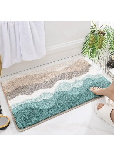 EFACEMER Microfiber Bathroom Rugs, Absorbent Soft Shaggy Carpet Floor Mats Fast Water Absorbent Shower Mat Ultra Soft Anti-Slip Bath Rug for Living Room Bedroom Kitchen 35.4 X 23.6 Inches,Green beach