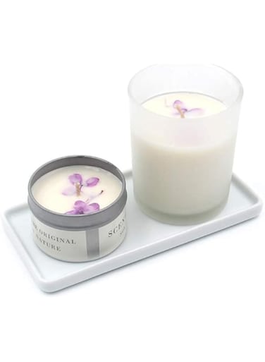 Floatant Small Ceramic Candle Tray Rectangle White Sink Tray Perfume Tray Bathroom Tray Jewellery Organiser Ceramic Soap Dish Paper Holder for Decoration Tub Kitchen Counter Restroom(Small)