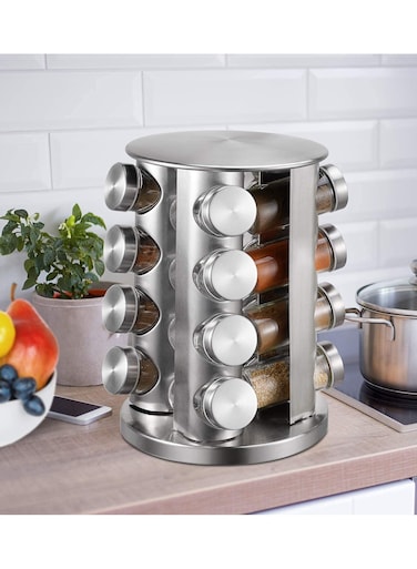 organizer for cabinet,360 Rotating with 16 Empty Glass Spice Jars for Kitchen