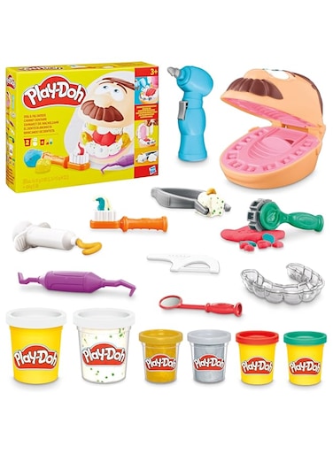 Play-Doh Drill 'N Fill Dentist Toy For Kids 3 Years And Up; Comes With 8 Play Doh Modelling Compound Pots, Non-Toxic, Assorted Colours; Art &amp; Craft Toys For Kids, Great Gift For Boys &amp; Girls