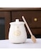 Kosmeey Ceramic Honey Jar with Wooden Honey Dipper-Honey Pot with Dipper- Honey Jar with Stand, Great Bee Decor- Farmhouse Kitchen Decor (Honey Jar-White)
