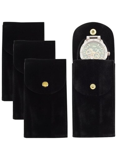 BENECREAT 4PCS Watch Pouch Watch Storage Bag, Black Portable Velvet Watch Travel Case Organizer with Insert for Travel Outdoor, 5x2.6x0.23