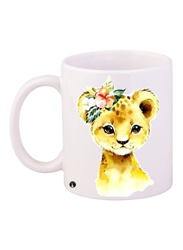 Lion Cub Printed Coffee Mug White/Yellow/Green 11ounce