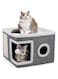 NEXT VOGUE Cat Bed for Indoor Cats, Large Cat Cave with Cozy Condo, Fluffy Hanging Ball, Round Window, Foldable Indoor Cat House with Scratch Pad, Cat Hideaway with Double-Sided Soft Cushions