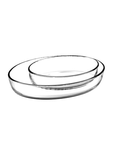 2-Piece Glass Ovenwares Clear Large Pan 1x1.55, Small Pan 1x3.2Liters