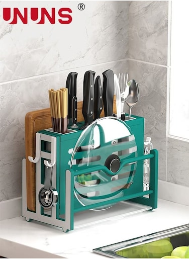 Knife Storage Rack,Multifunctional Utensil Rack With Draining Tray,Knife Holder For Kitchen Counter,Pot Lid Rack,Cutting Board Organizer