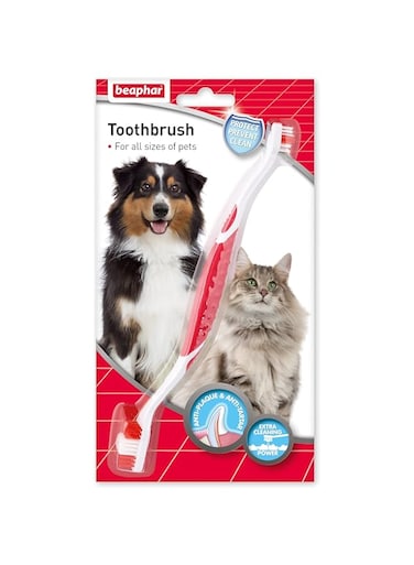 Beaphar Pet Toothbrush For Dogs Oral Dental Hygiene Red &amp; White, 15315, Bhar0035