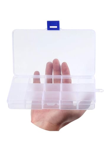 Snowkingdom Transparent Plastic Grid Box Storage Organizer for Display Collection with Adjustable Dividers - 15 Clear Grids - 6.9"x4"x0.9