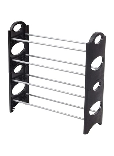 Dubai Gallery 4 Layer Stackable Shoe Rack Black/Silver