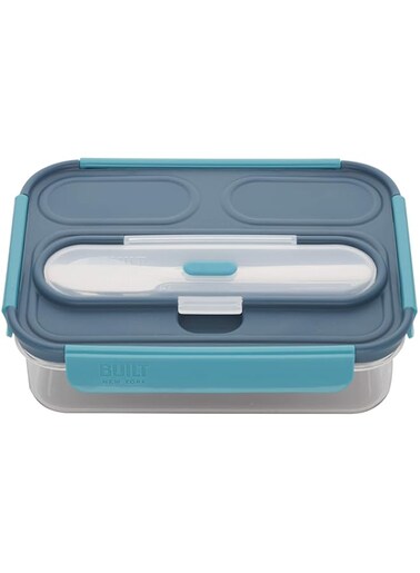 BUILT Gourmet 3 Compartment Tritan Bento with Ice Pack, 5-Piece, Teal