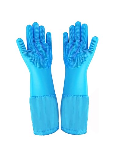 MINCHEDA Lengthen Pet Grooming Gloves, Silicone Heat Resistant Washing Gloves long for dog, Cat Reusable Rubber Bathing Cleaning Gloves High-Density Teeth, Massage, Fur removal, Hair,1 Pack