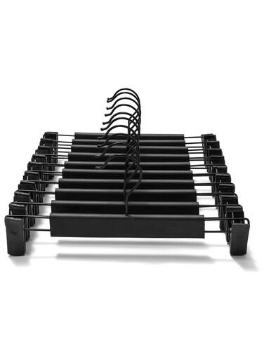 Pack Clothes Pants Hangers Black, Space-Saving Skirt Holders with 360 &Acirc;&deg; Swivel Hooks, Adjustable Clips, Trouser Coat Garment Jeans