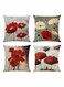 Throw Pillow Covers, 4 Pack Red Flower Cushion Covers 18x18 inches Boho Linen Square Throw Pillow Cases for Living Room Sofa Couch Bed Decorative Pillowcases