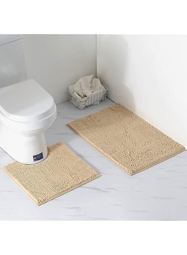 TYCOM Bathroom Rugs Bath Mat, 50x80cm, Non-Slip Fluffy Soft Plush Microfiber Shower Carpet Rug, Machine Washable Quick Dry Ultra Shaggy Bath Mats for Tub, Bathroom and Shower - Long 2 Packs Beige