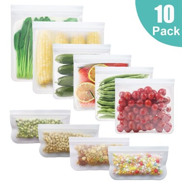 10 Packs Leakproof Eco-friendly Reusable PEVA Food Storage Bags white 29*2*21.5cm