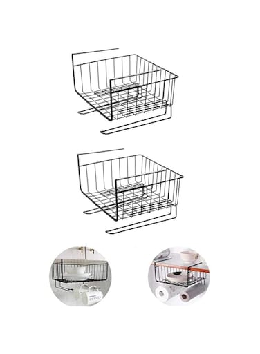 2 Pieces Under Shelf Mesh Basket, Multipurpose Storage Basket for Kitchen Pantry Organization (Black, Style 2)