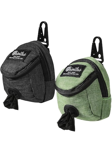 MAKINGTEC 2 Pieces Dog Treats Bag Pet Poop Treat Holder Dispenser Outdoor Carrier Waste Zipper Pouch with Metal Button for Most Leash (Green, Black)
