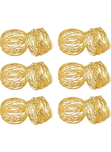 SKAVIJ Handmade Twisted Wire Mesh Napkin Rings Holders Decor Dinner Party Wedding Thanksgiving Christmas Gathering (Gold 6pcs)