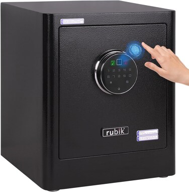 Rubik Biometric Fingerprint Safe Box with Digital Keypad and Key Lock for Cash Jewelry Passports Home Office RB-AG35 (13kg, 35x30x28cm) Black
