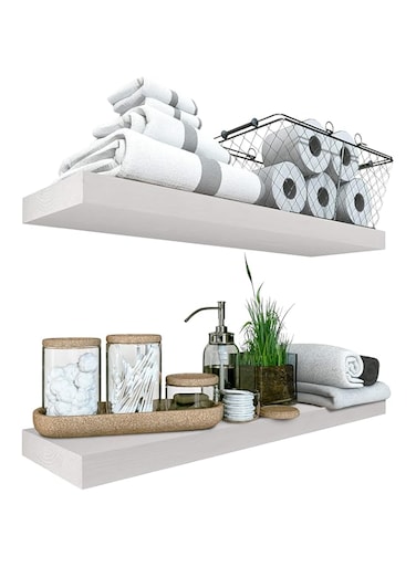 BPA Wood Floating Shelves Set of 2 - Rustic Floating Shelf 24 inch - Made in Europe - Wide Wooden Wall Shelves For Living Room Bedroom Kitchen Bathroom Farmhouse and more - White Color - 24" x 6.7