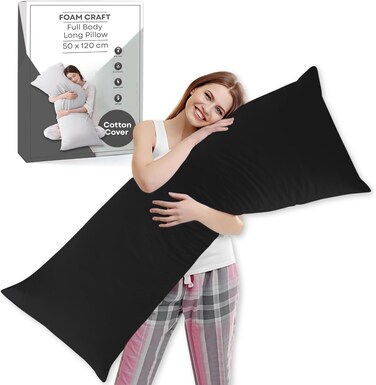 CRAFT Full Body Long Pillow with Cotton Cover - 50 x 120 cm - Black