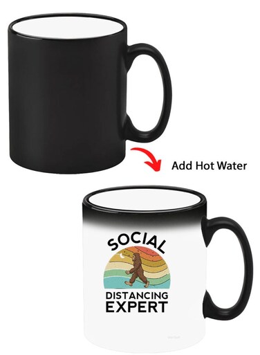 Color Changing Heat Sensitive Ceramic Mug, Image Revealed When HOT Liquid is Added! Social Distancing expert black
