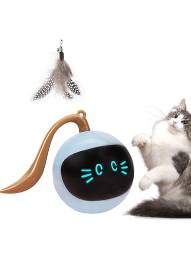 Masroo Interactive Cat Ball Toy Set, Fun Tracker, Automatic Rolling Chase Ball with Fluffy Tail, Rechargeable