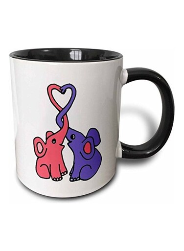 Cute Elephants Printed Mug Black/White/Pink