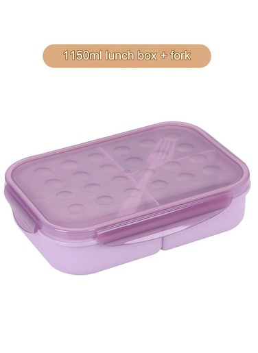 Student Lunch Box With Fork, Microwaveable Lunch Box - Purple