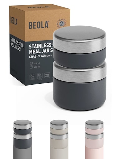 Set of 2 Single Wall Stainless Steel Food Jars, Stainless Steel Lunch Box, Food Containers for Lunch On-the-go, Tiffin for Adults or Kids, Perfect for School or Office, BPA FREE (Lava Gray)