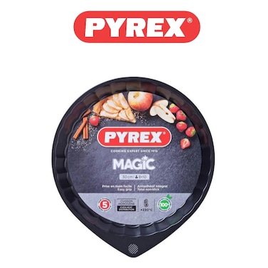 Pyrex Magic Flan Pan 30cm - Durable Non-Stick, Easy Grip Handle, Oven Safe