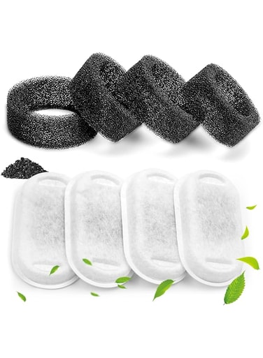 Monsin Cat Water Fountain Filters for Stainless Steel 67oz/2L Adjustable Water Flow Pet Fountain, 4 Pack Pet Replacement Filters with 4 Sponges
