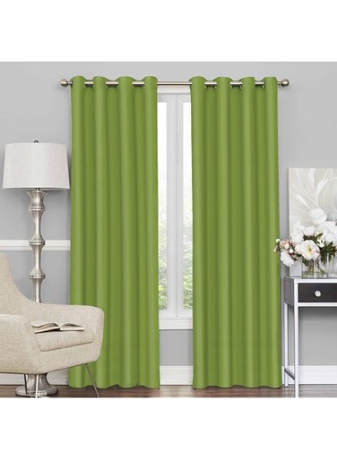 Story@Home 275 CM Premium Faux Silk Solid Pattern 100% Blackout Grommet Long Door Curtain, Green, Pack Of 1