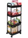 4-Tier Rolling Storage Cart with Wheels &ndash; Detachable Utility Organizer with Handle &amp; Lockable Casters, Easy Assembly for Bathroom, Kitchen &amp; Office &ndash; Black